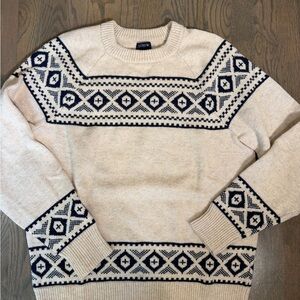 J. Crew Men's Sweater in Cream and Black Geometric Design